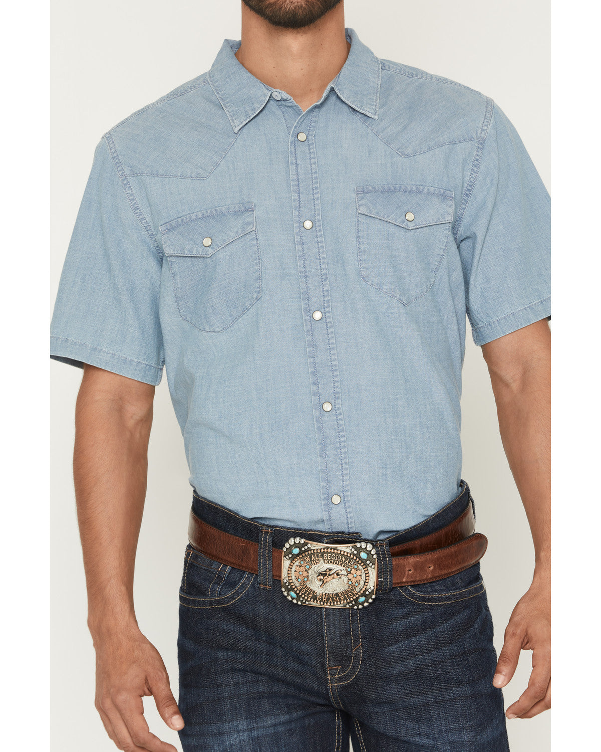 Cody James Men's Horizon Chambray Light Wash Short Sleeve Snap Western