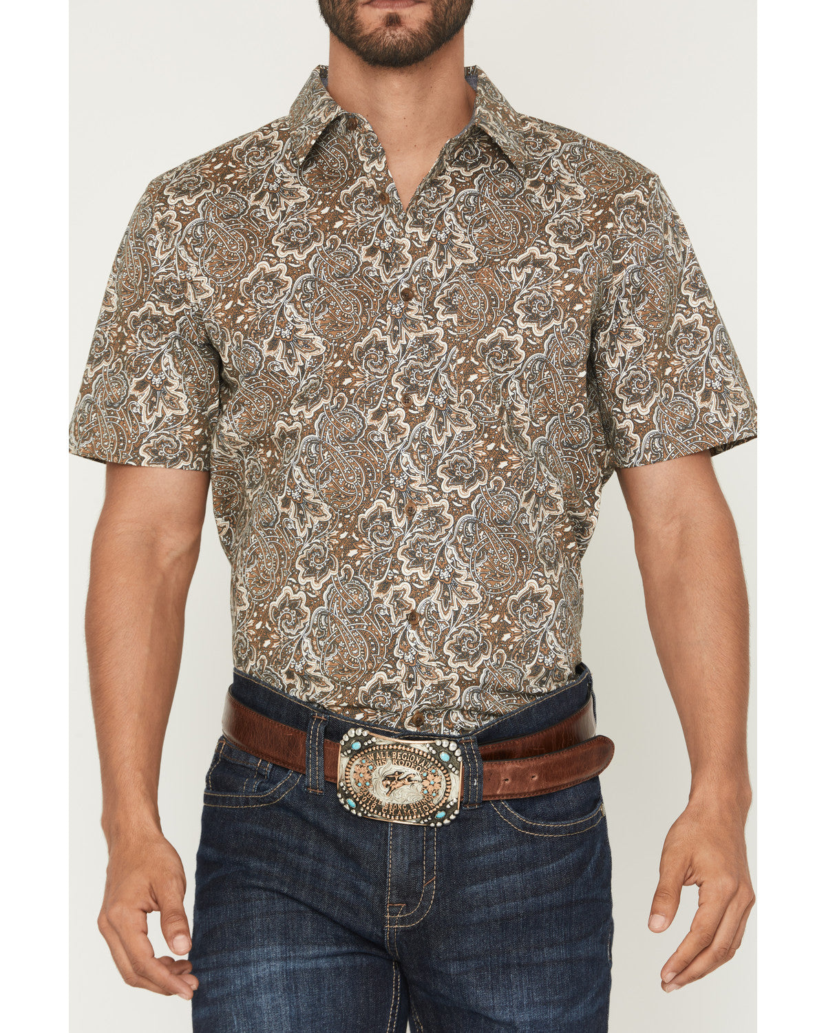 Cody James Men's Wells Floral Paisley Print Short Sleeve Button-Down S