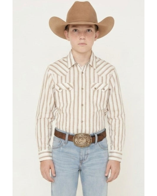 Cody James Boys' Trigger Striped Print Long Sleeve Snap Western Shirt