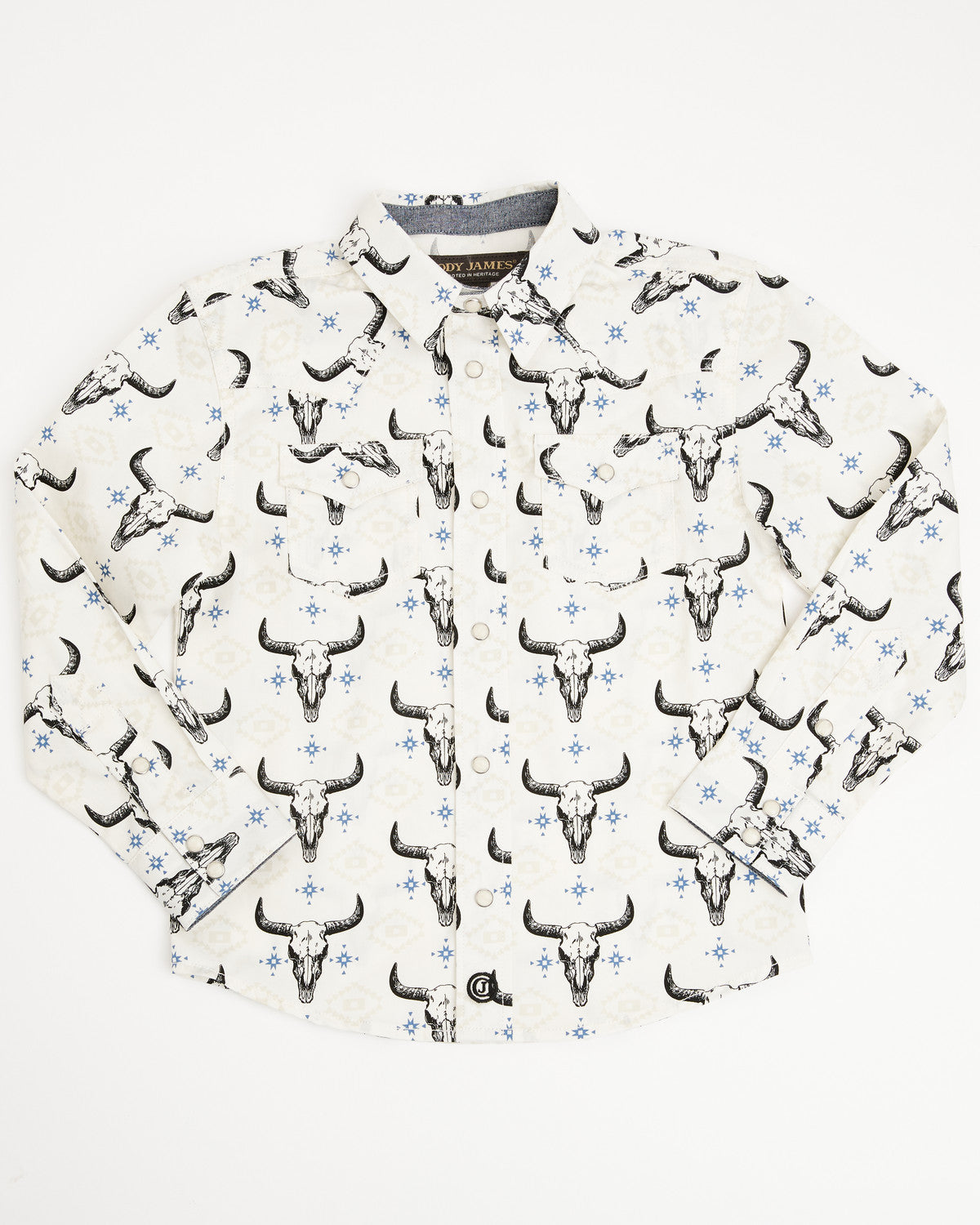 Cody James Toddler Boys' Prehistoric Bull Skull Print Long Sleeve Snap