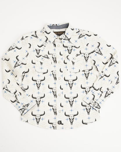 Cody James Toddler Boys' Prehistoric Bull Skull Print Long Sleeve Snap