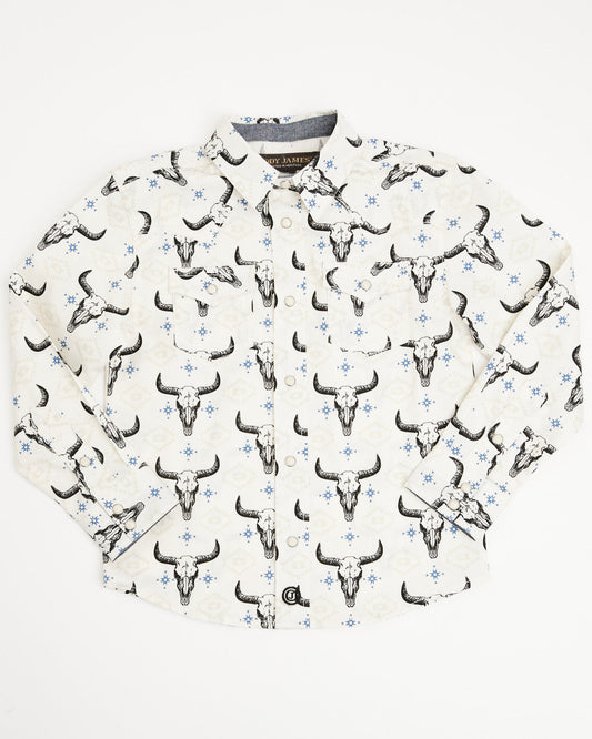 Cody James Toddler Boys' Prehistoric Bull Skull Print Long Sleeve Snap