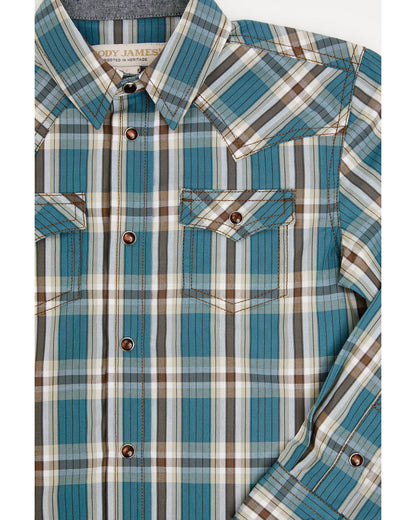 Cody James Toddler Boys' Niagra Falls Plaid Print Long Sleeve Snap Wes