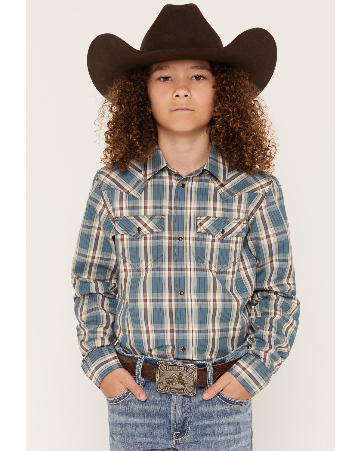 Cody James Boys' Niagra Falls Plaid Print Long Sleeve Snap Western Shi
