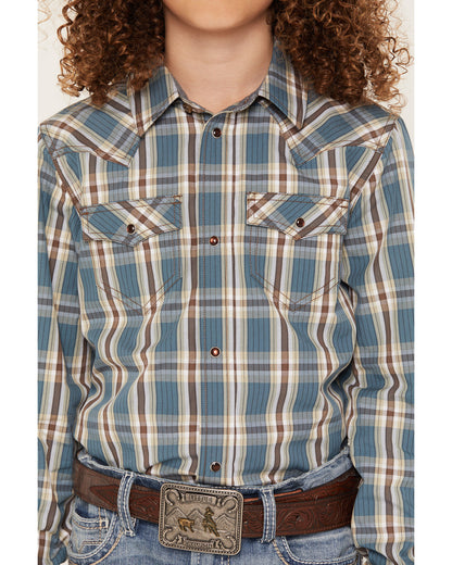 Cody James Boys' Niagra Falls Plaid Print Long Sleeve Snap Western Shi