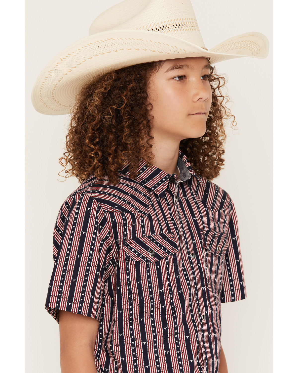 Cody James Boys' Steer Head Stars & Stripes Short Sleeve Snap Western