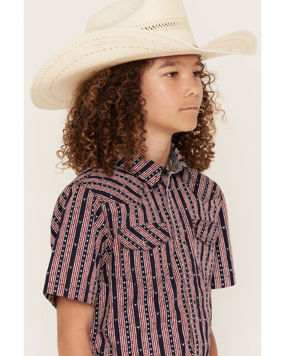 Cody James Boys' Steer Head Stars & Stripes Short Sleeve Snap Western