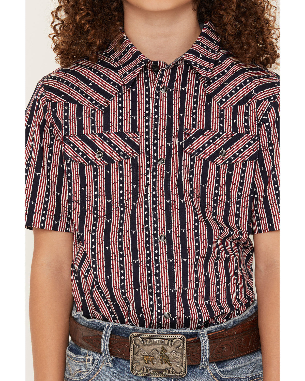 Cody James Boys' Steer Head Stars & Stripes Short Sleeve Snap Western