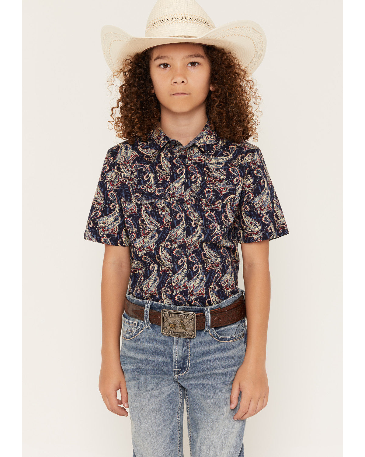 Cody James Boys' Easy Livin Paisley Print Short Sleeve Snap Western Sh