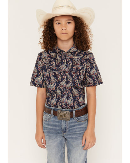 Cody James Boys' Easy Livin Paisley Print Short Sleeve Snap Western Sh