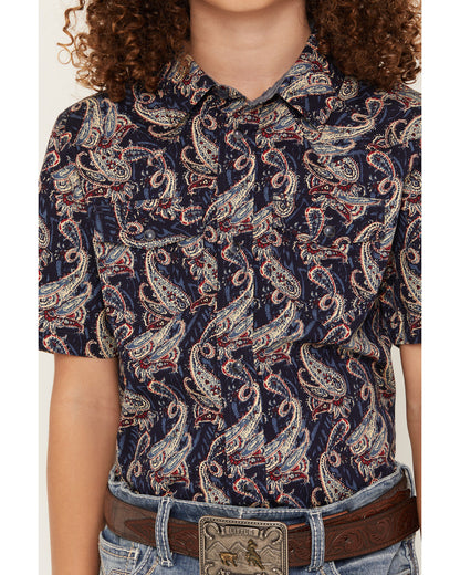 Cody James Boys' Easy Livin Paisley Print Short Sleeve Snap Western Sh
