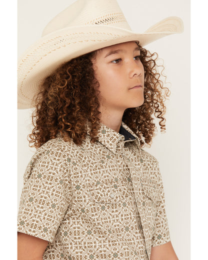 Cody James Boys' Mind Trap Geo Print Short Sleeve Pearl Snap Stretch W