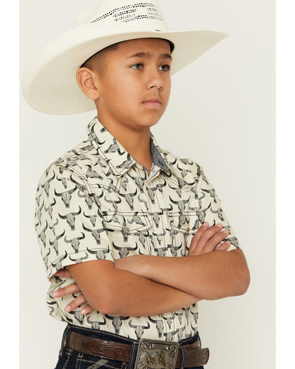 Cody James Boys' Toro Steerhead Print Short Sleeve Snap Western Shirt