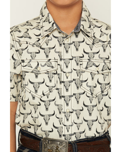 Cody James Boys' Toro Steerhead Print Short Sleeve Snap Western Shirt