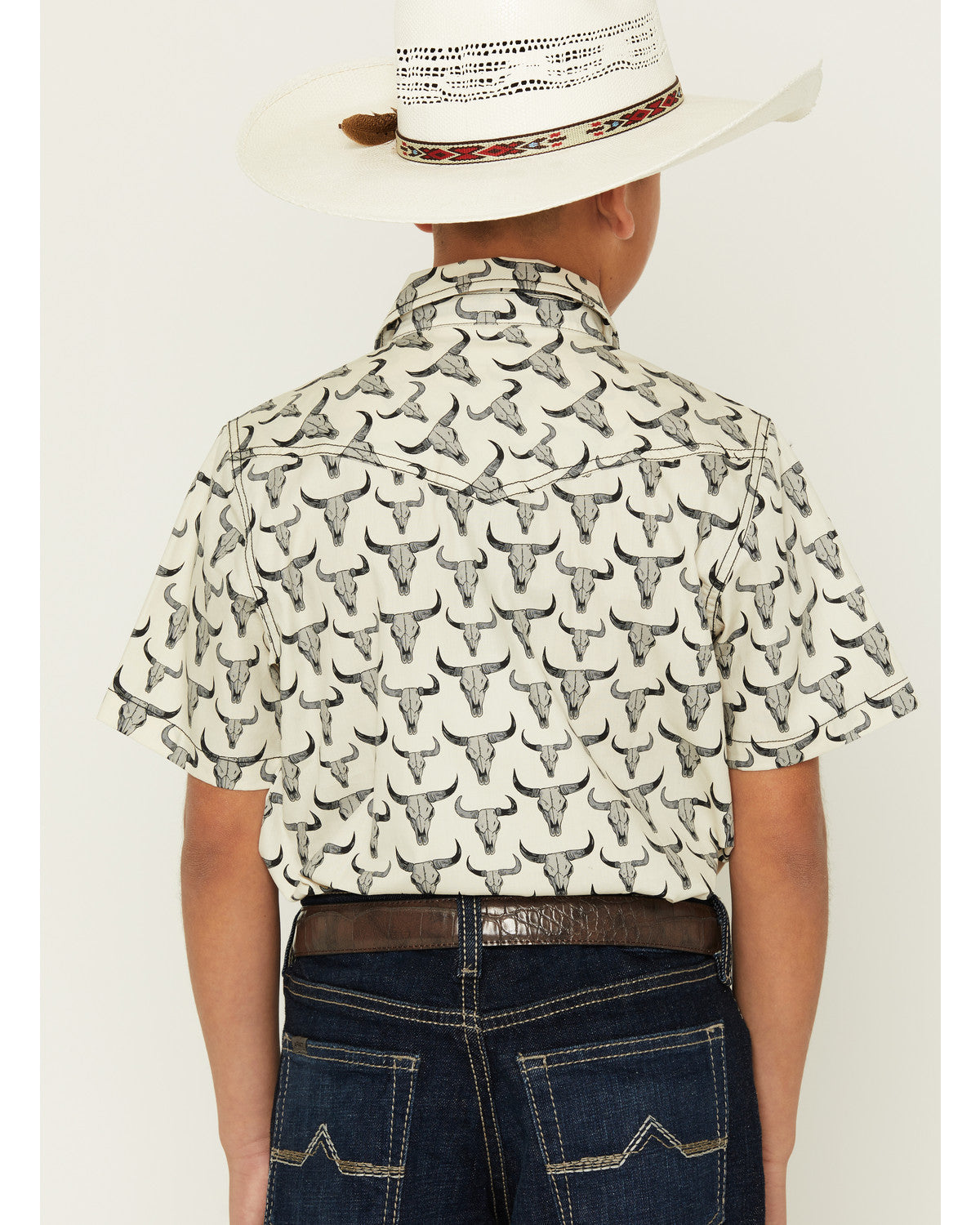 Cody James Boys' Toro Steerhead Print Short Sleeve Snap Western Shirt