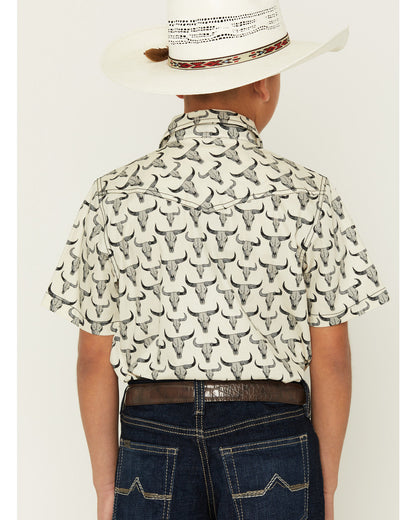 Cody James Boys' Toro Steerhead Print Short Sleeve Snap Western Shirt