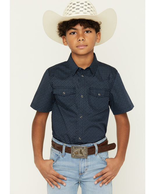 Cody James Boys' Tripp Geo Print Short Sleeve Snap Western Shirt