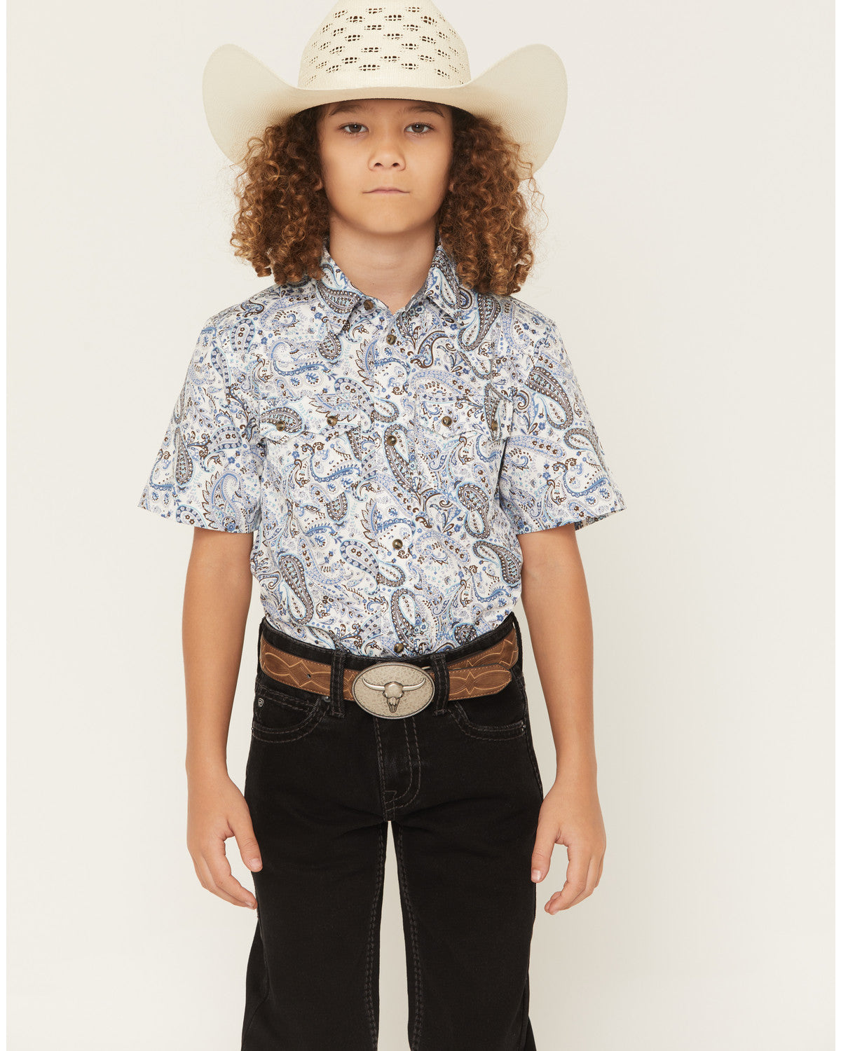 Cody James Boys' Ryder Paisley Print Short Sleeve Snap Western Shirt
