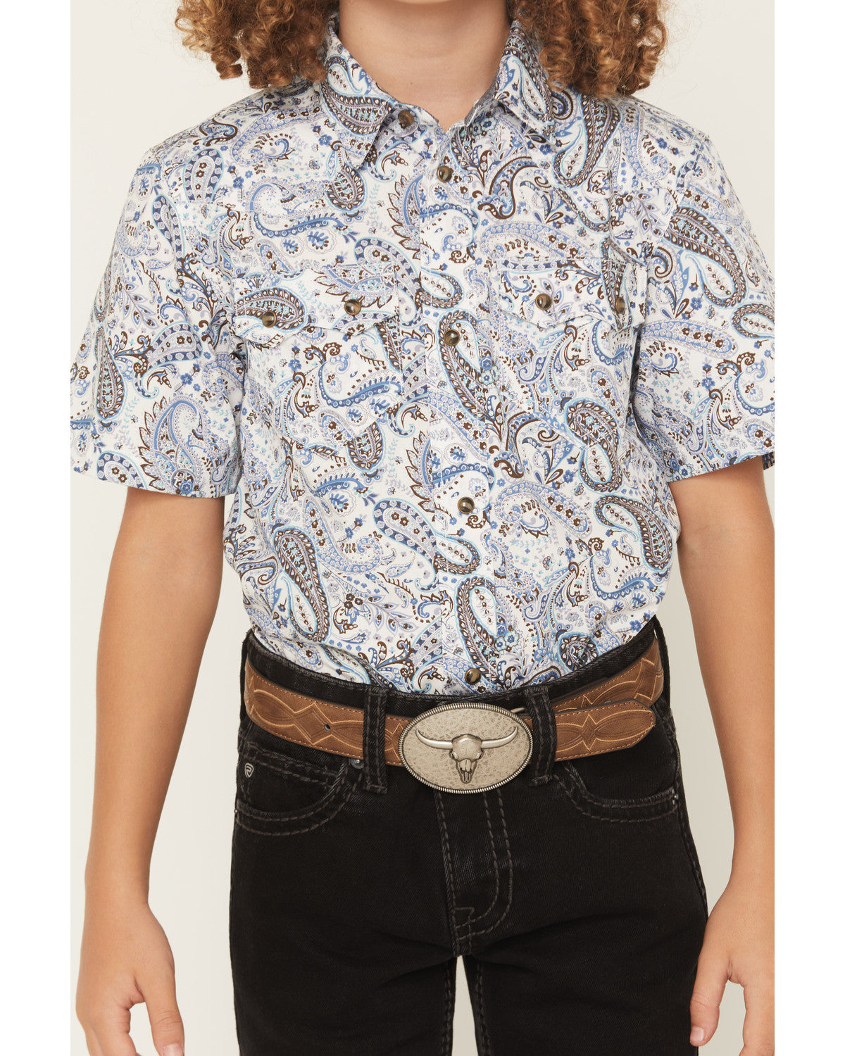 Cody James Boys' Ryder Paisley Print Short Sleeve Snap Western Shirt