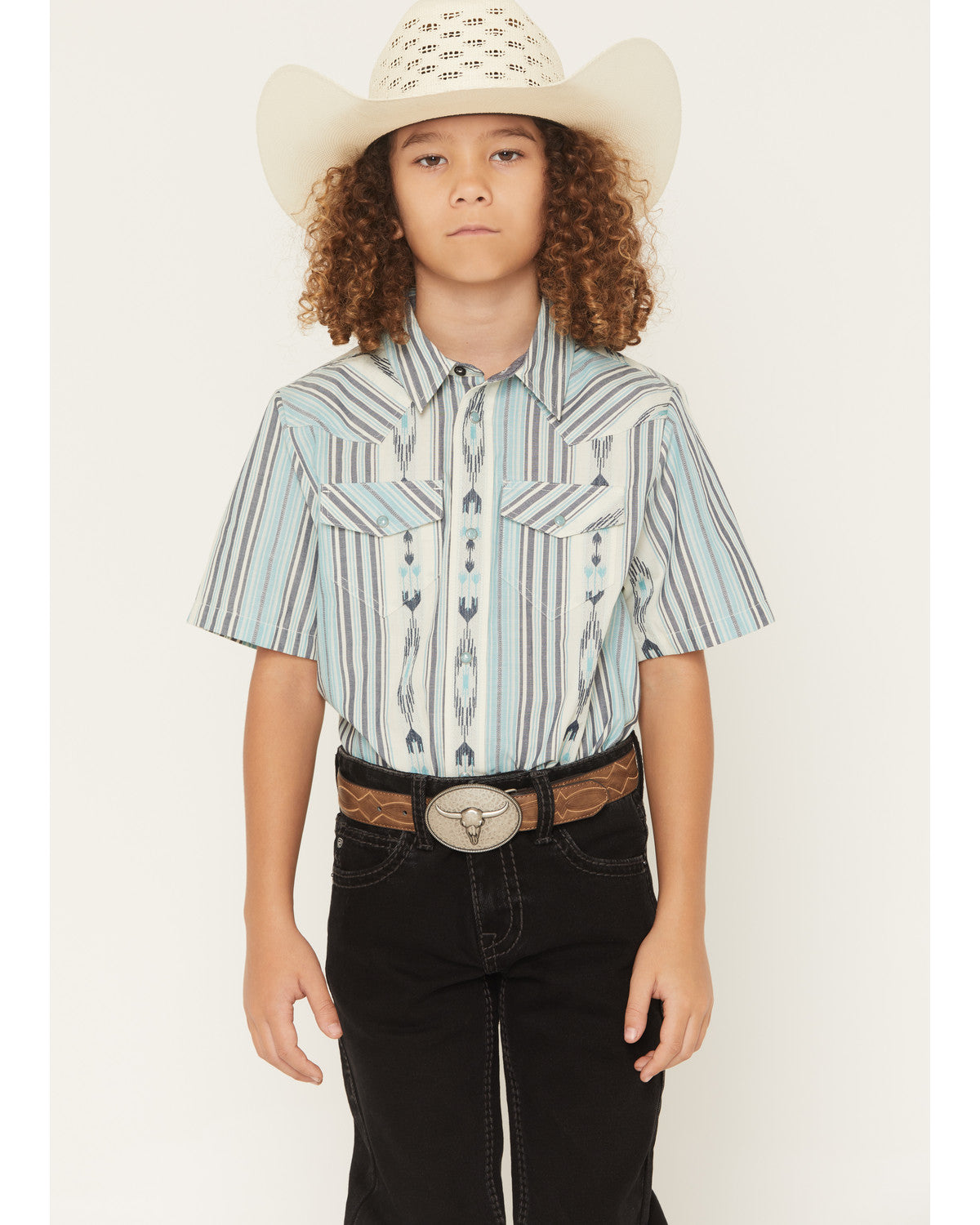Cody James Boys' Heath Southwestern Striped Short Sleeve Snap Western