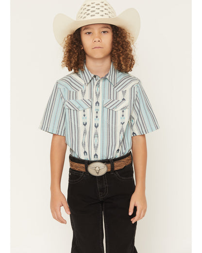Cody James Boys' Heath Southwestern Striped Short Sleeve Snap Western