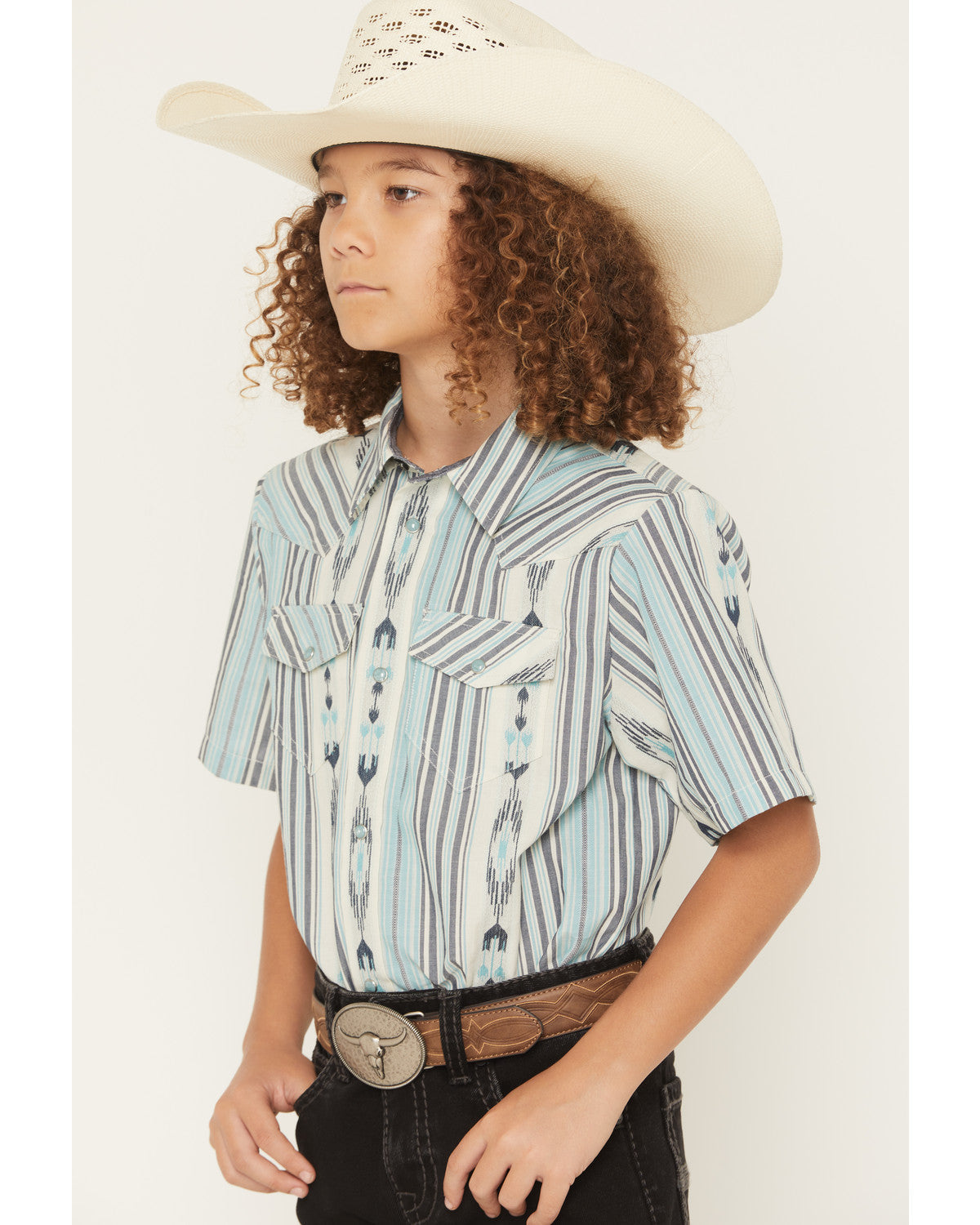 Cody James Boys' Heath Southwestern Striped Short Sleeve Snap Western
