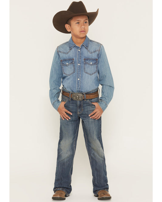 Cody James Boys' Texas Dark Wash Relaxed Bootcut Stretch Denim Jeans