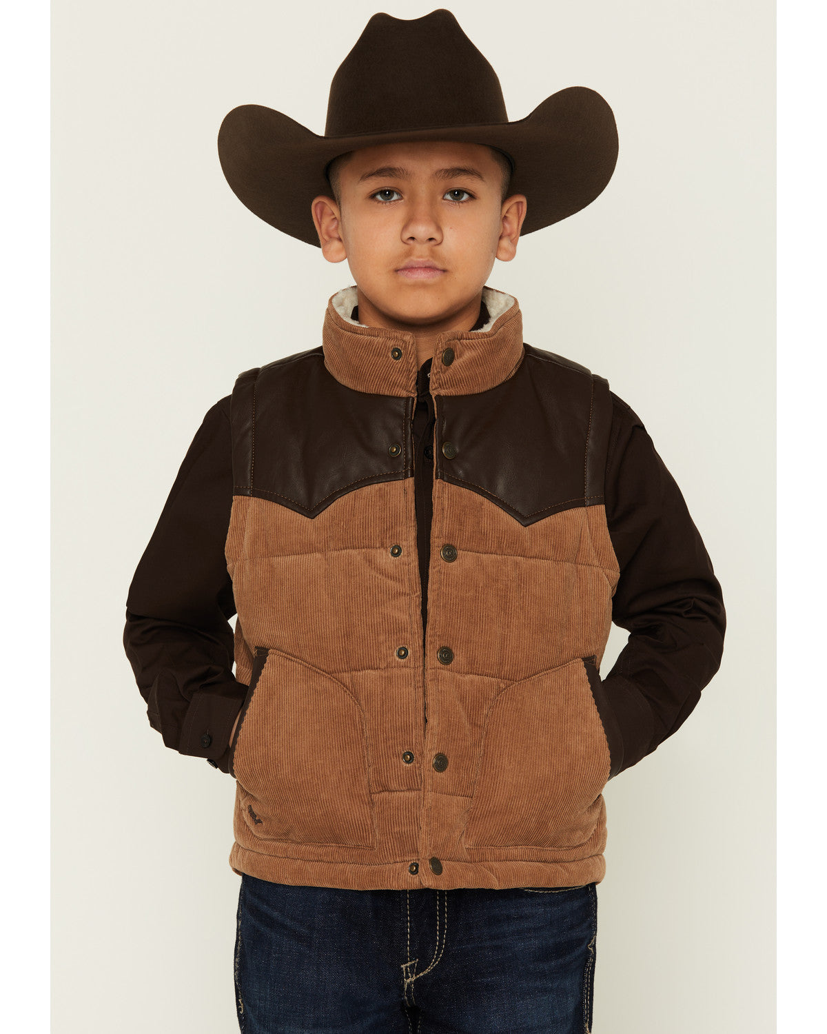 Cody James Boys' Lonoke Corduroy Faux Leather Vest