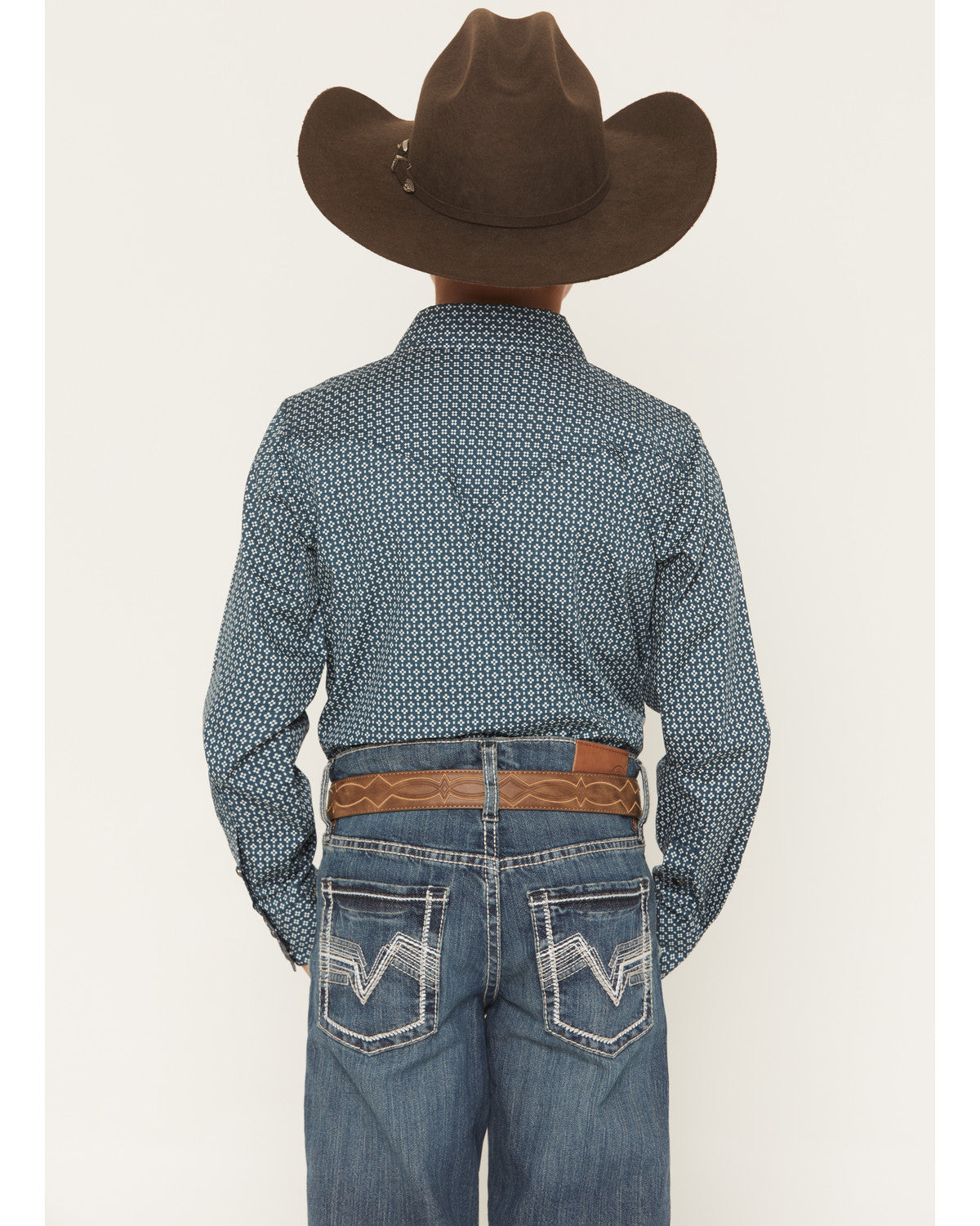 Cody James Boys' Bourbon Geo Print Long Sleeve Pearl Snap Western Shir
