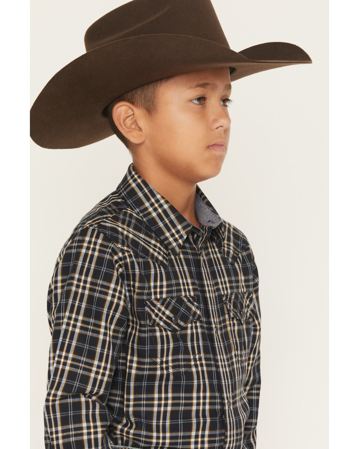Cody James Boys' Warriors Way Plaid Print Long Sleeve Snap Western Shi