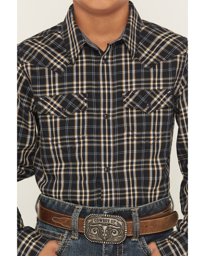 Cody James Boys' Warriors Way Plaid Print Long Sleeve Snap Western Shi