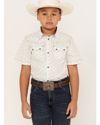 Cody James Boys' Bull Cactus Short Sleeve Snap Western Shirt