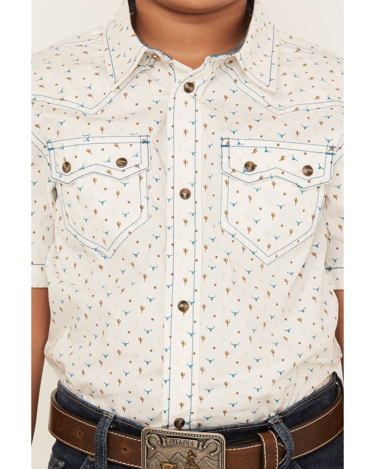 Cody James Boys' Bull Cactus Short Sleeve Snap Western Shirt