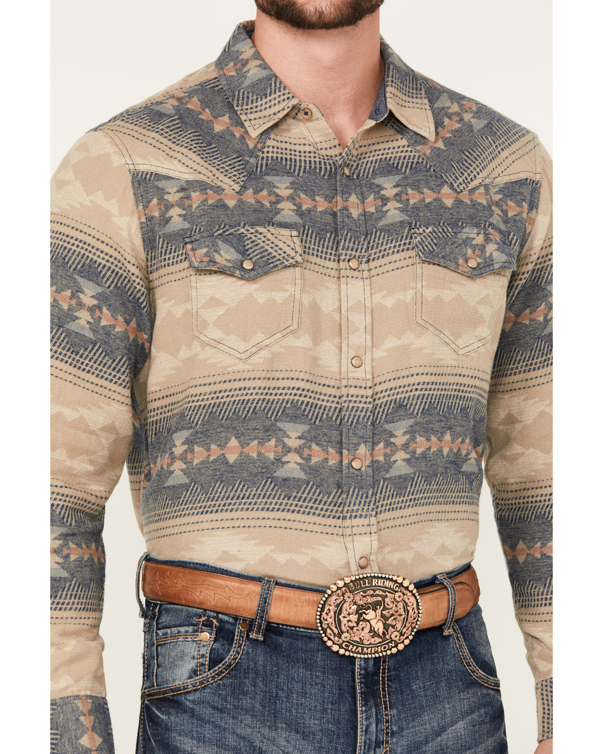 Cody James Men's Arrow Bear Southwestern Print Long Sleeve Snap Wester