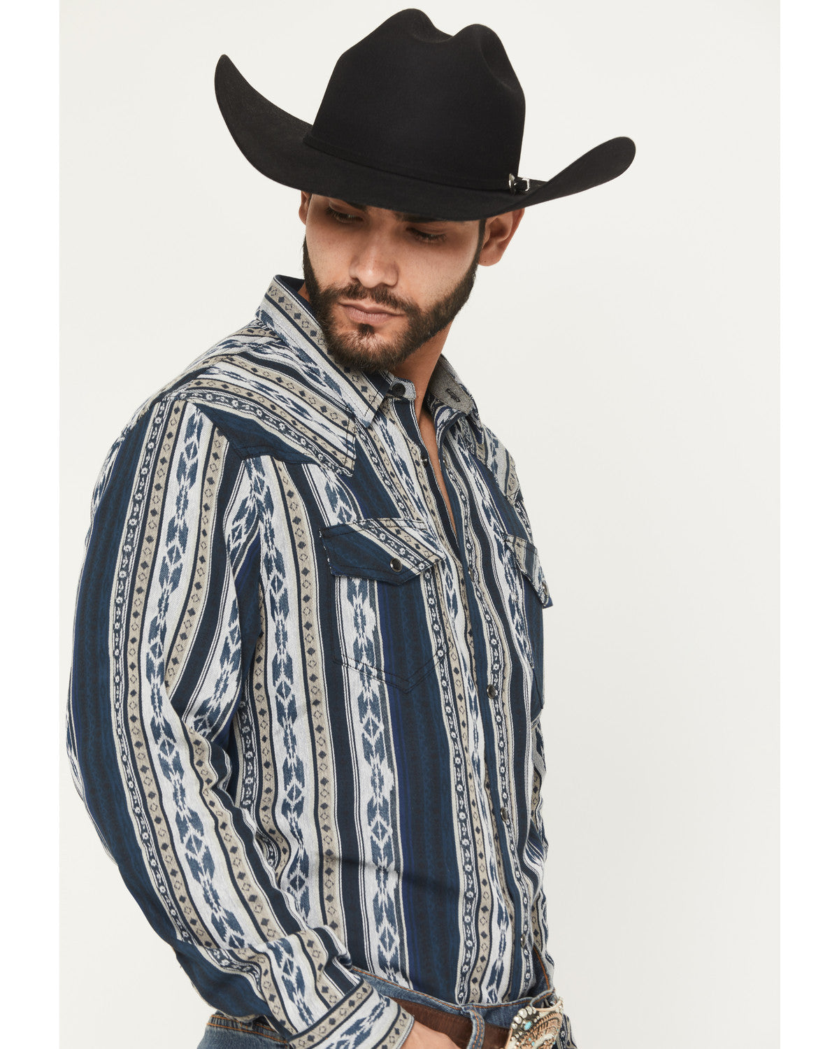 Cody James Men's Ford Southwestern Stripe Print Long Sleeve Snap Weste