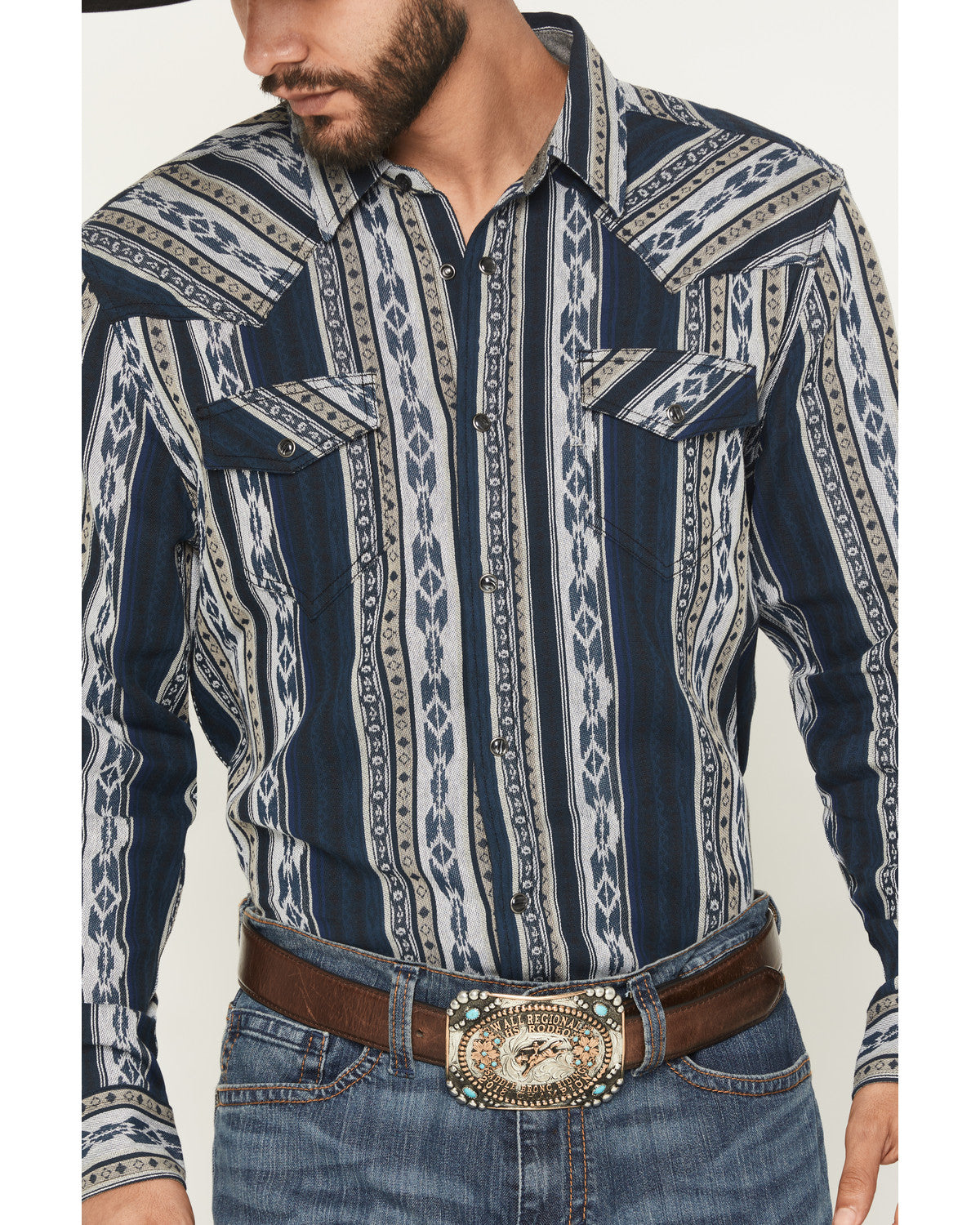 Cody James Men's Ford Southwestern Stripe Print Long Sleeve Snap Weste