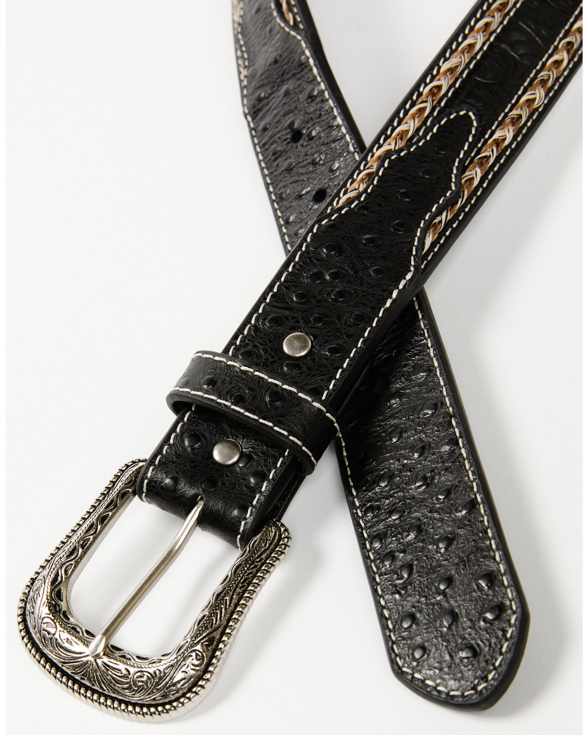 Cody James Men's Horsehair with Floral Tooled Inlay Belt