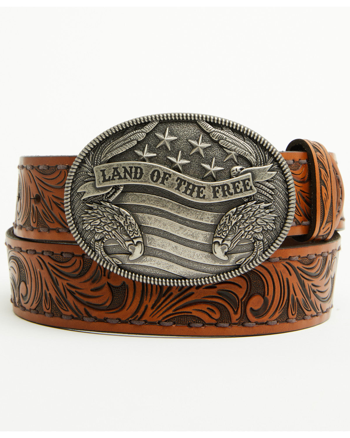 Cody James Men's Land of the Free Tooled Buckle Belt