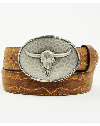 Cody James Men's Carson Hammered Longhorn Buckle Belt