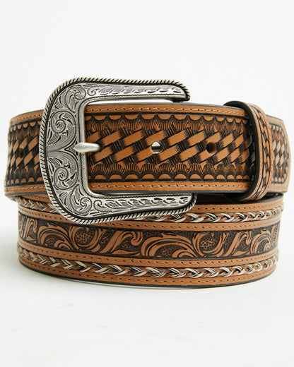Cody James Men's Keaton Basketweave Tooled Leather Belt