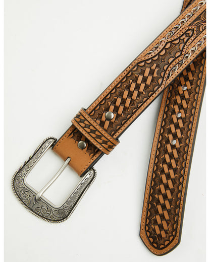 Cody James Men's Keaton Basketweave Tooled Leather Belt