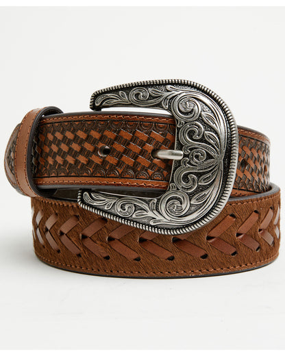 Cody James Men's Clyde Hairon Whipstitch Tooled Leather Belt