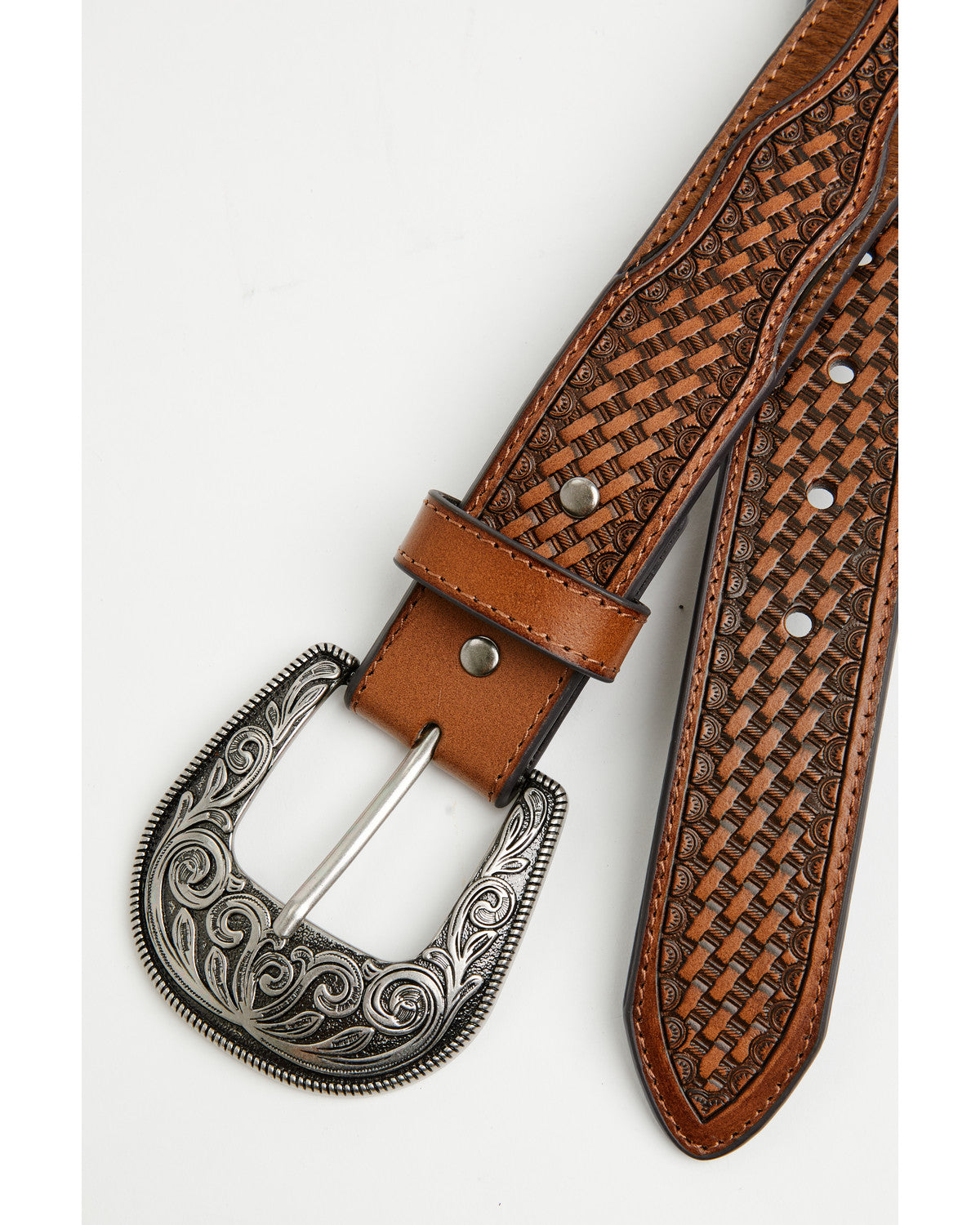 Cody James Men's Clyde Hairon Whipstitch Tooled Leather Belt