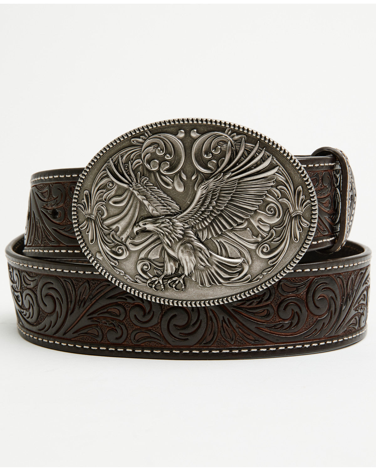 Cody James Men's Lander Tooled Leather Buckle Belt