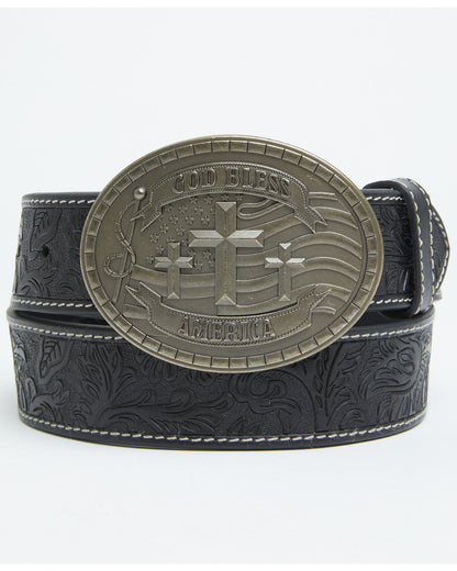 Cody James Men's God Bless America Tooled Buckle Belt