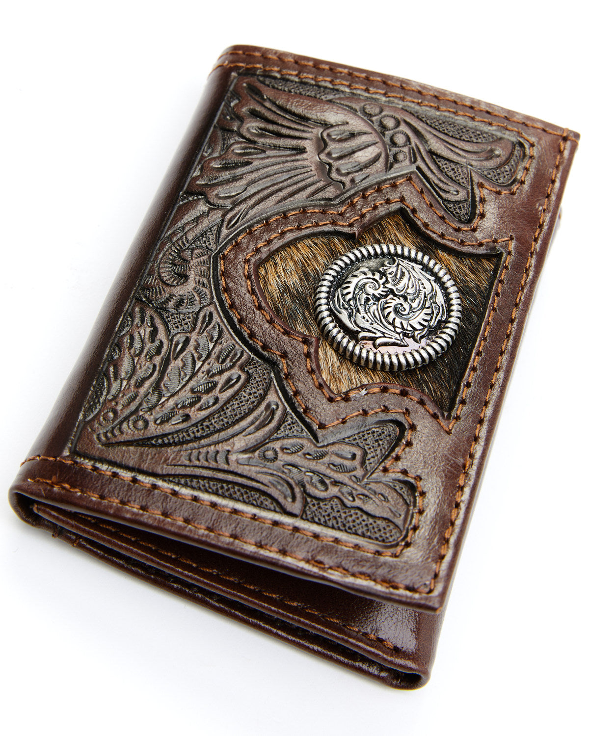 Cody James Men's Hair-On Floral Tooled Trifold Wallet