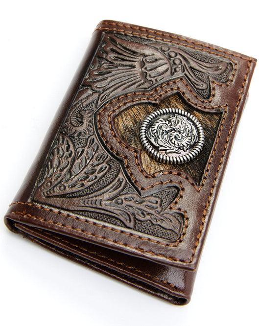 Cody James Men's Hair-On Floral Tooled Trifold Wallet