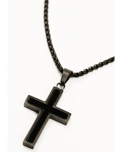 Cody James Men's Matte Black Inlay Cross Necklace