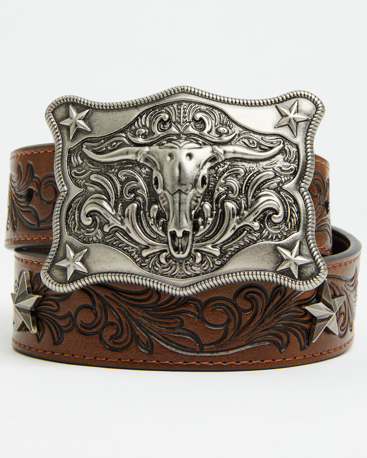 Cody James Boys' Longhorn Plaque Buckle with Star Concho Belt