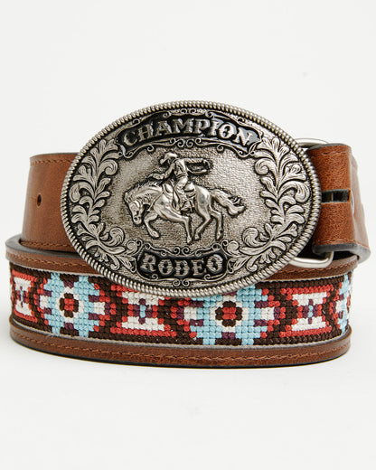 Cody James Boys' Rodeo Champ Southwestern Cross Stitched Bucked Belt